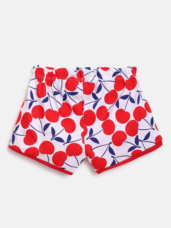 Girls White & Red Printed 2 Pc Set T-shirt with Short Trouser image number null